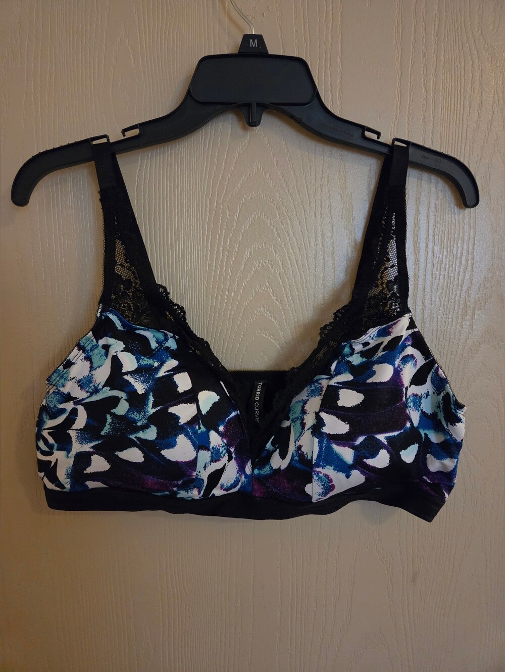 Torrid Blue And Black Floral Lace Padded Bralette Plus Size 2XL